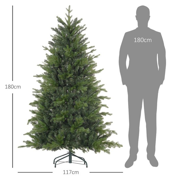 HOMCOM Brad de Crăciun Artificial cu 1821 Crengi, Brad de Crăciun Pliabil cu Bază Metalică, Ø117x180 cm, Verde | Aosom Romania