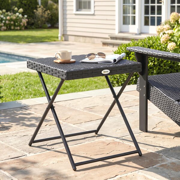 Outsunny Masuta pentru Gradina Pliabila din Ratan Sintetic si Otel, Masuta pentru Exterior Economie Spatiu 40x40x40cm, Negru