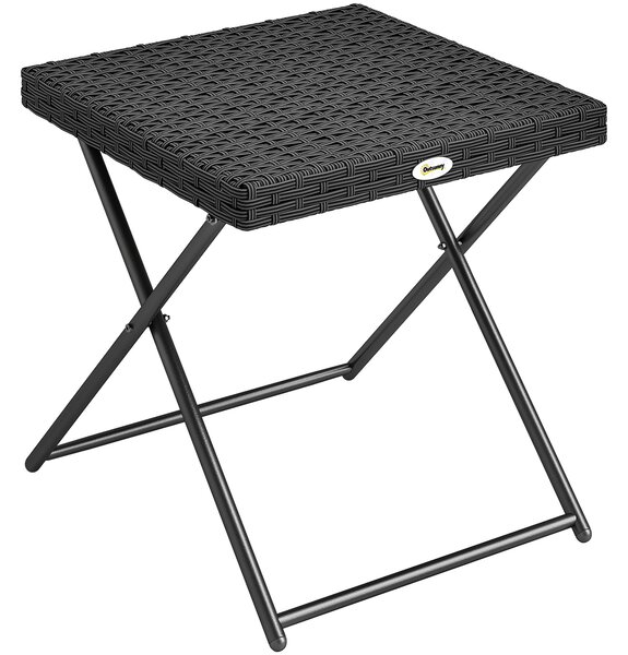 Outsunny Masuta pentru Gradina Pliabila din Ratan Sintetic si Otel, Masuta pentru Exterior Economie Spatiu 40x40x40cm, Negru