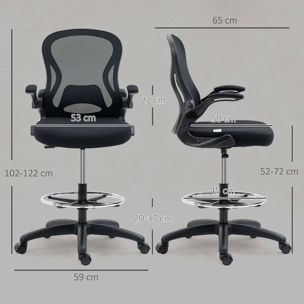 Vinsetto Scaun de Birou Ergonomic, Scaun Rotativ din Plasă, Reglabil pe Înălțime cu Suport pentru Picioare și Cotiere Rabatabile, Capacitate 120kg, Negru | Aosom Romania