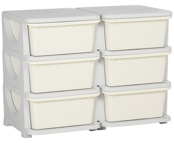 HOMCOM Comodă cu 6 Sertare pentru Copii 3-6 Ani cu Margini Rotunjite, din PP Crem, 75x37x56.5 cm | Aosom Romania