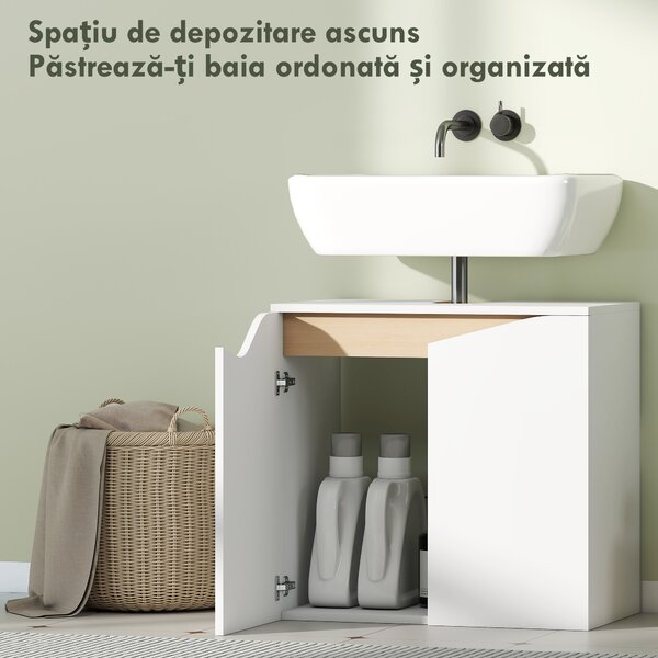 HOMCOM Dulap Sub Lavoar pentru Baie, Dulap de Depozitare cu Uși Soft-Close, pentru Lavoar fără Coloană, Alb | Aosom Romania