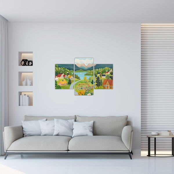 Tablou - Sat în Munți (90x60 cm)
