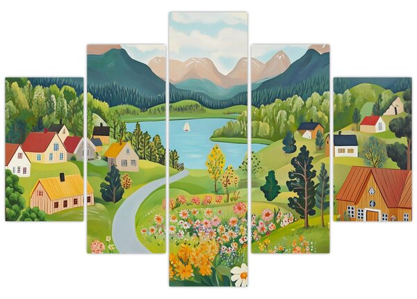 Tablou - Sat în Munți (150x105 cm)