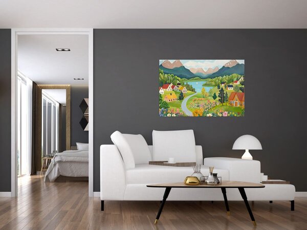 Tablou - Sat în Munți (90x60 cm)