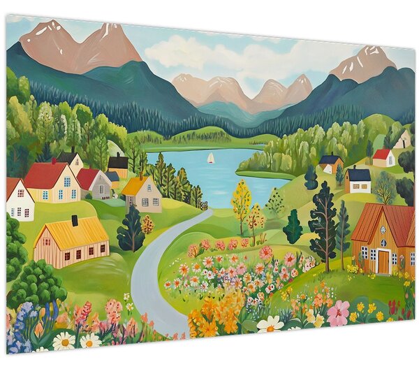 Tablou - Sat în Munți (90x60 cm)