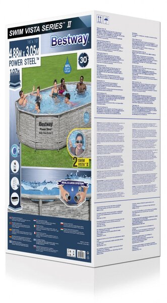Piscina Power Steel Swim Vista cu fereastră 488x305x107 16x10FT BESTWAY 6in1 + pompă cu nisip