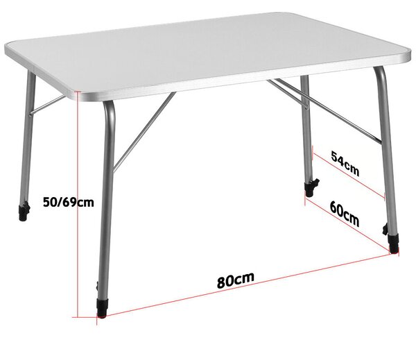 Masă de camping pliabilă FOKA, 80x54x51-70cm, alb Casaria