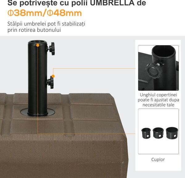Outsunny Bază pentru Umbrelă de Grădină cu Mâner Încorporat și Duză Laterală, 49x49x36.5 cm, Maro | Aosom Romania