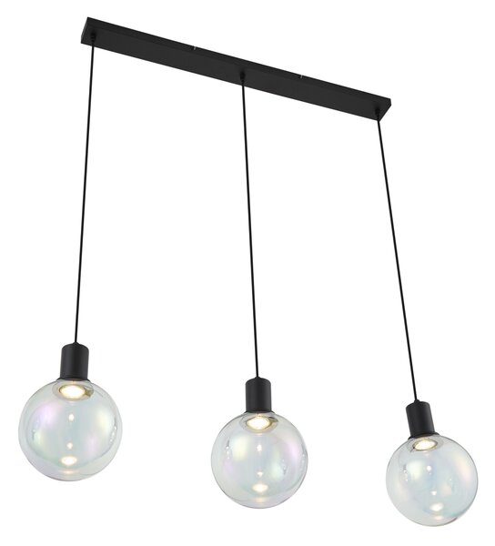 Lampă suspendată de design neagră cu sticlă curcubeu dreptunghiulară cu 3 lumini - Mallon
