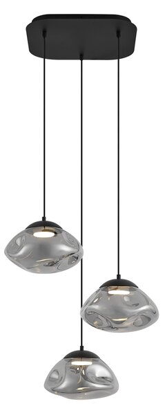 Lampă suspendată de design negru cu sticlă fumurie cu 3 lumini - Gus