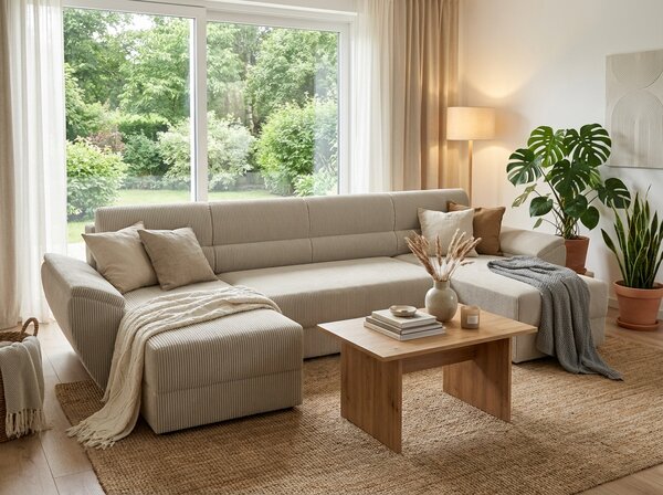 Coltar extensibil in forma de U TAVERO, bej deschis, 321x140 cm