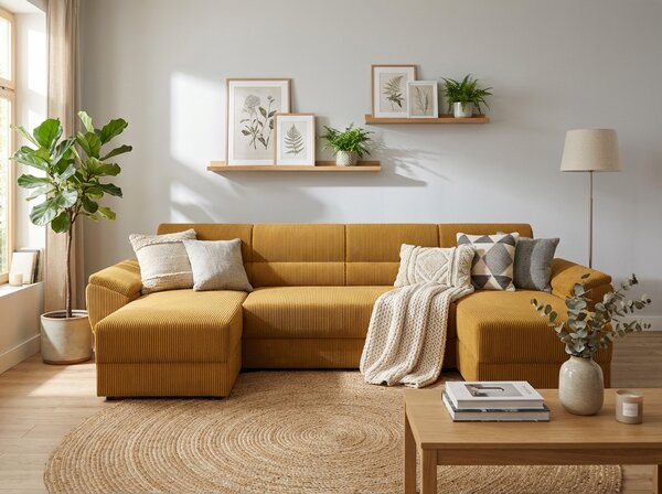 Coltar extensibil in forma de U TAVERO, mustar, 321x140 cm