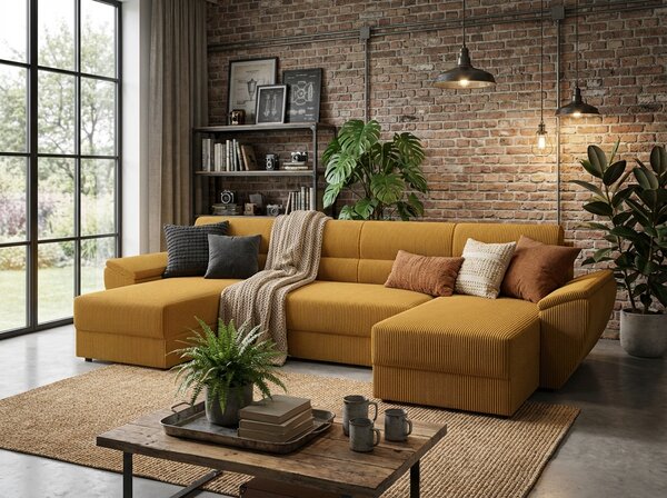 Coltar extensibil in forma de U TAVERO, mustar, 321x140 cm