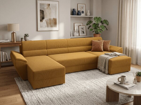 Coltar extensibil in forma de U TAVERO, mustar, 321x140 cm