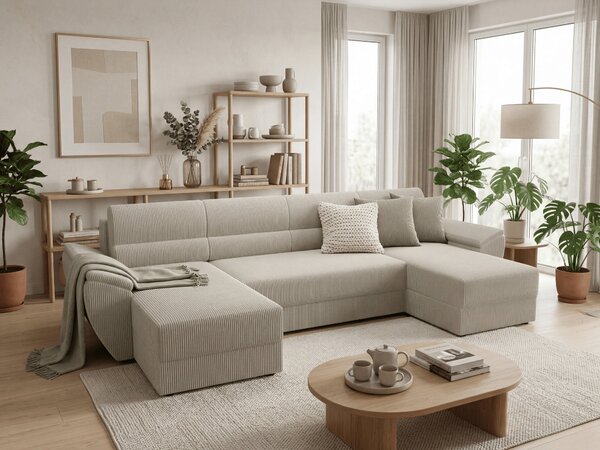 Coltar extensibil in forma de U TAVERO, bej deschis, 321x140 cm