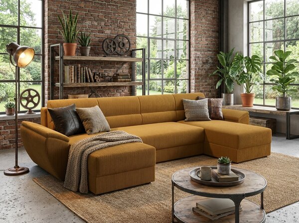 Coltar extensibil in forma de U TAVERO, mustar, 321x140 cm