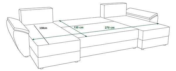 Coltar extensibil in forma de U TAVERO, roz inchis, 321x140 cm