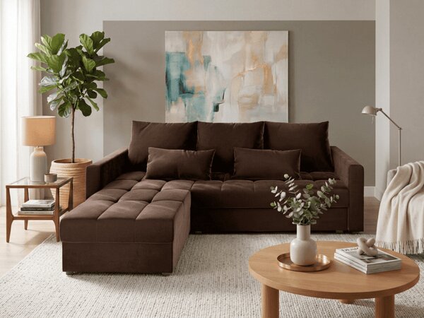 Canapea coltar extensibil ZENOVA 220 x 140 cm, reversibila - maro