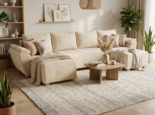 Coltar extensibil in forma de U LIVARO, crem, 305x140 cm