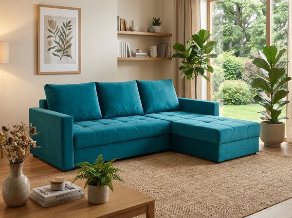 Canapea coltar extensibil ZENOVA 220 x 140 cm, reversibila - albastru