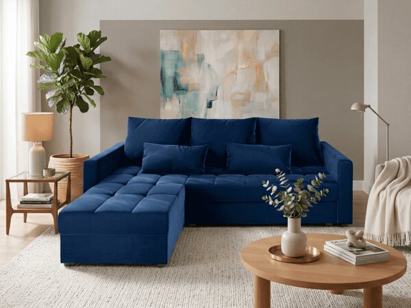 Canapea coltar extensibil ZENOVA 220 x 140 cm, reversibila - albastru inchis