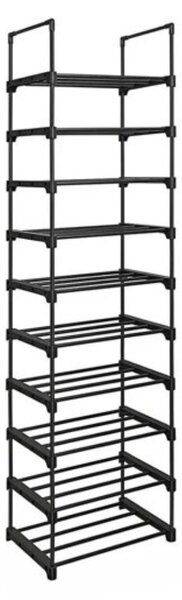 Raft stivuibil pentru încălțăminte TUBE, 10 polițe, 45x30x174cm, negru SongmicsHome