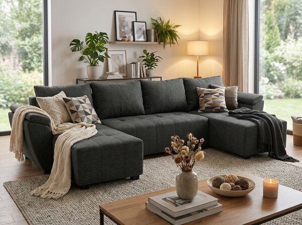 Coltar extensibil in forma de U LIVARO, gri inchis, 305x140 cm