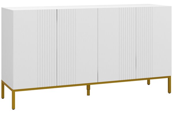 HOMCOM Bufet Modern pentru Living cu 4 Uși și Rafturi Reglabile, Închidere Moale, 140x40x75 cm, Alb | Aosom Romania