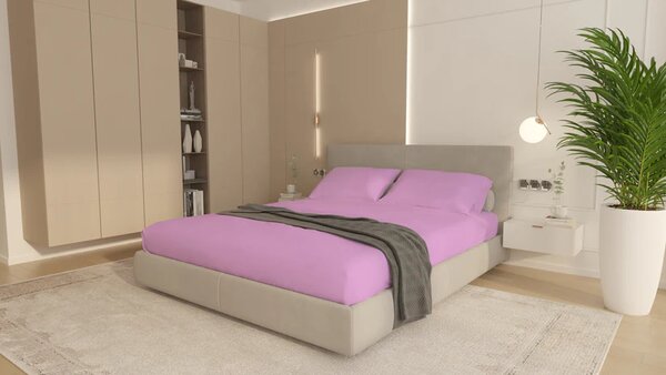 Cearceaf de pat cu elastic Microfibra 160x200cm +2 Fete Perna Roz