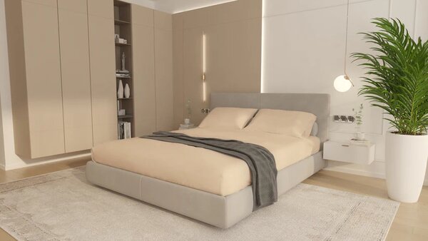 Cearceaf de pat cu elastic Microfibra 160x200cm +2 Fete Perna Crem
