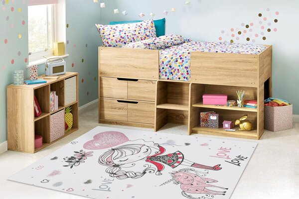BAMBINO 2644 covor lavabil Fetiță, unicorn pentru copii anti-alunecare - alb / roz