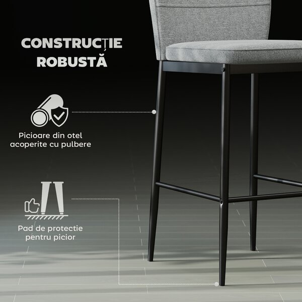 HOMCOM Set de 2 Scaune de Bar cu Spătar, 41x52x97 cm, Gri | Aosom Romania