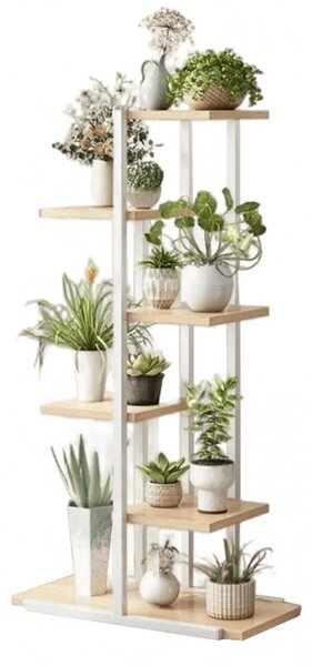 Suport pentru ghivece de flori si plante, raft modern, alb și maro, JollyMag, SZ16B, 113x60x20cm