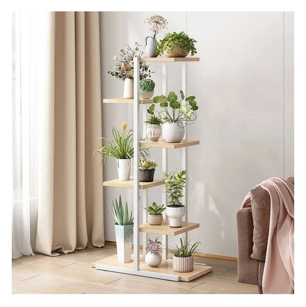 Suport pentru ghivece de flori si plante, raft modern, alb și maro, JollyMag, SZ16B, 113x60x20cm