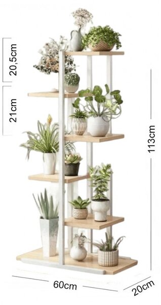 Suport pentru ghivece de flori si plante, raft modern, alb și maro, JollyMag, SZ16B, 113x60x20cm