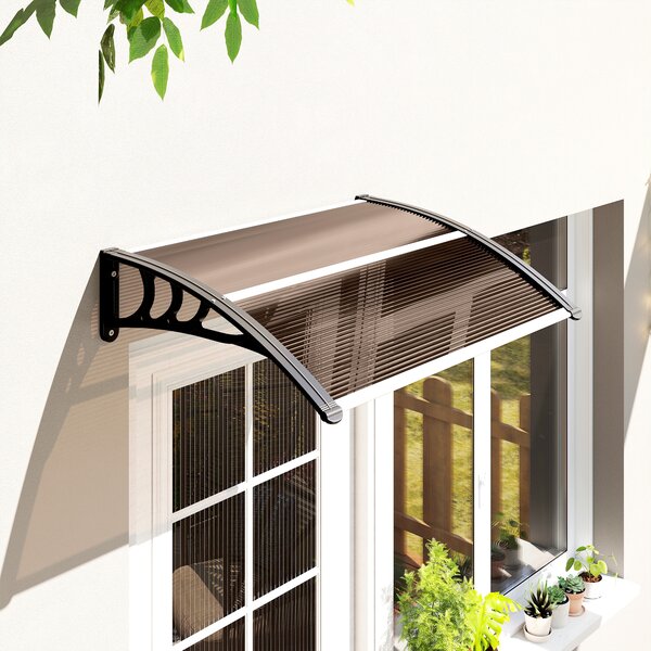 Outsunny Copertină Exterioară Impermeabilă și Anti-UV cu Placă Curbată, 75x120x23 cm, Maro și Negru | Aosom Romania