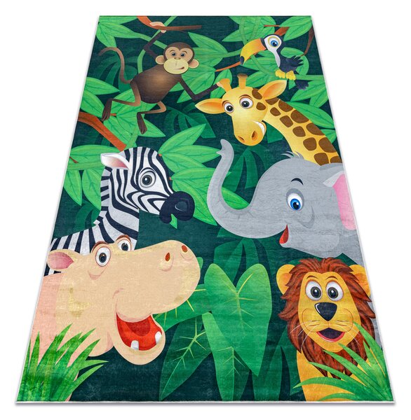 BAMBINO 2705 covor lavabil Animale, Africa pentru copii anti-alunecare - verde / maro