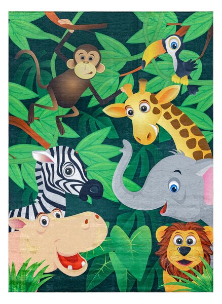 BAMBINO 2705 covor lavabil Animale, Africa pentru copii anti-alunecare - verde / maro