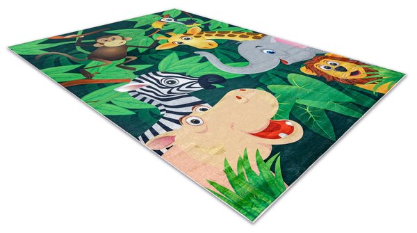 BAMBINO 2705 covor lavabil Animale, Africa pentru copii anti-alunecare - verde / maro