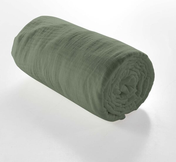 Cearceaf kaki din muselină cu elastic 160x200 cm Angelia – douceur d'intérieur