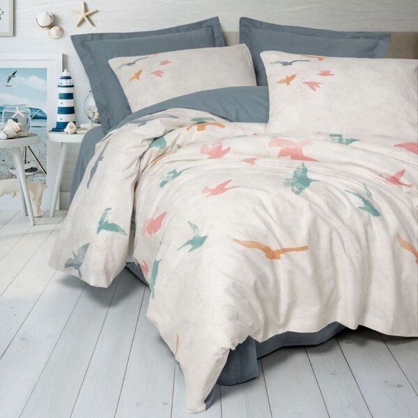 Lenjerie pat 1 persoana, bumbac 100% ranforce, cearceaf pilota 160x220cm, Cotton Box, Kaija Pescarusi