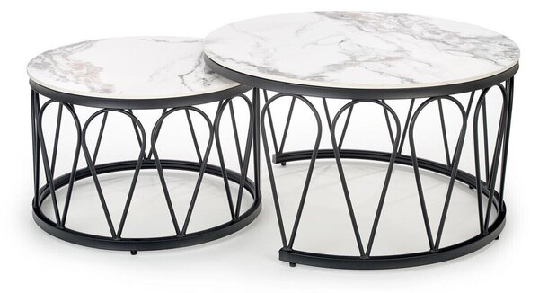 Set de măsuțe de cafea Houston 1361Marmură albă, Negru, 5cm, Piatră sinterizată, Rotund