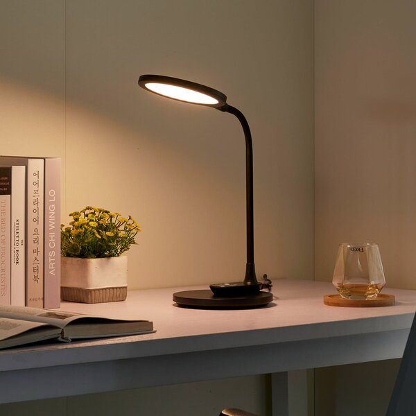 Lindby Lampă de masă cu LED Valtaria, negru, CCT, dimabilizabilă, reglabil, Negru, Studiu / Birou, Plastic, Modern