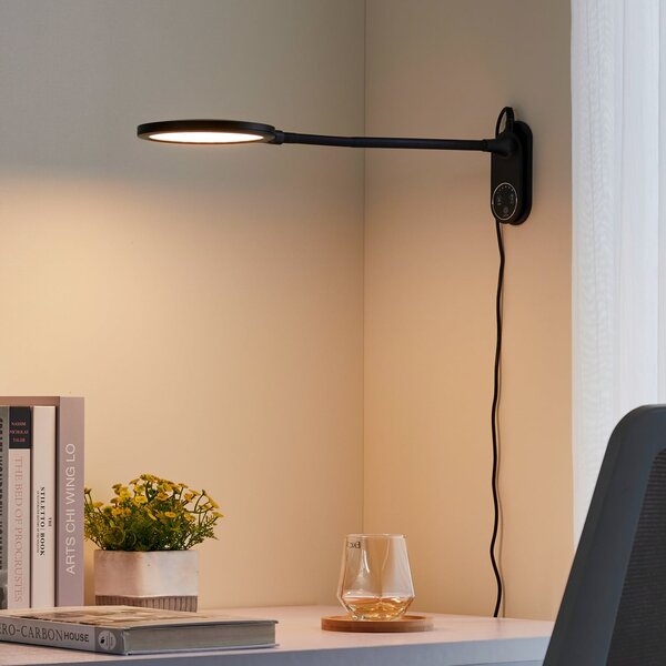 Lindby Lampă de masă cu LED Valtaria, negru, CCT, dimabilizabilă, reglabil, Negru, Studiu / Birou, Plastic, Modern
