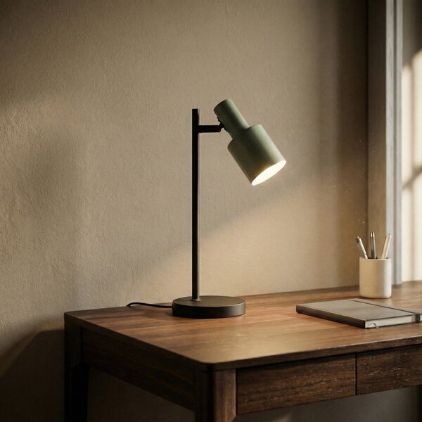 Lindby Lampă de masă Ovelia, verde/negru, metal, E27, Negru, Studiu / Birou, Metal, Modern, Birou de masă