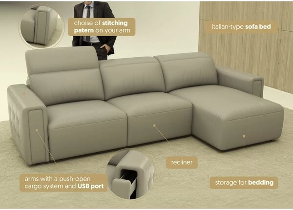 Coltar extensibil Monaco cu depozitare din piele naturala