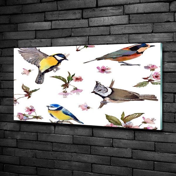 Tablou sticlă Bird flori de cires
