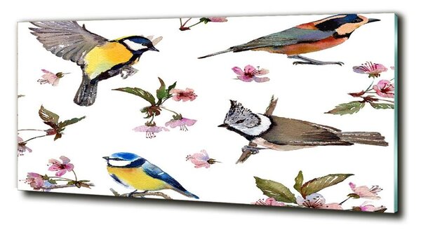 Tablou sticlă Bird flori de cires