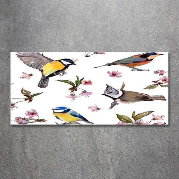 Tablou sticlă Bird flori de cires